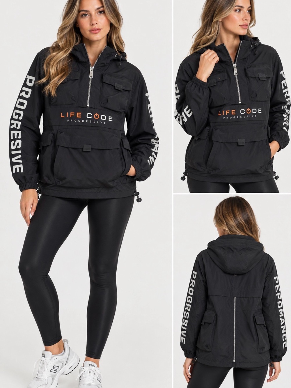 Life Code Progressive NWT Black Utility Cargo Hooded Jacket Size 12